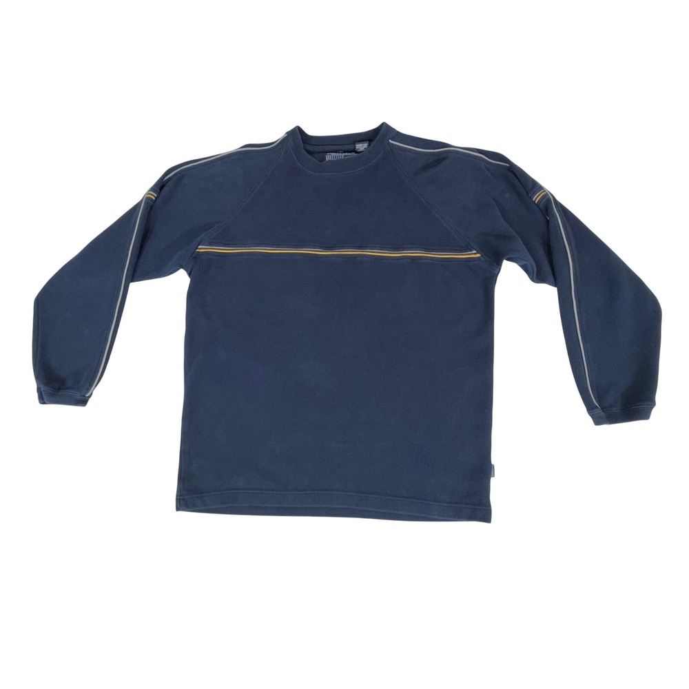Point Zero Sweater Large Navy Ribbed Knit Raglan Pullover Skater Grunge Y2K READ